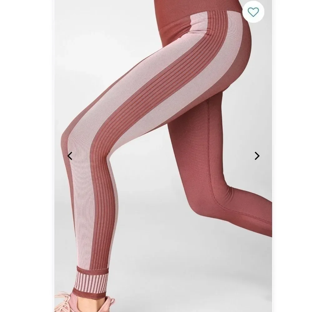 NWT! Fabletics High-Waisted Pink Seamless Ribbed Workout Exercise Leggings - Picture 2 of 7